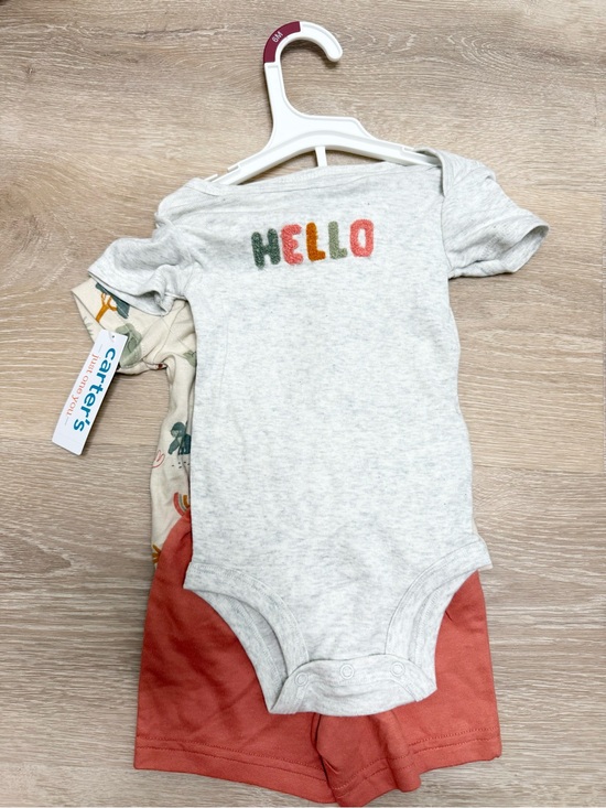 Carter's Other - Carter's Light Gray 'HELLO' Bodysuit with Rust Shorts